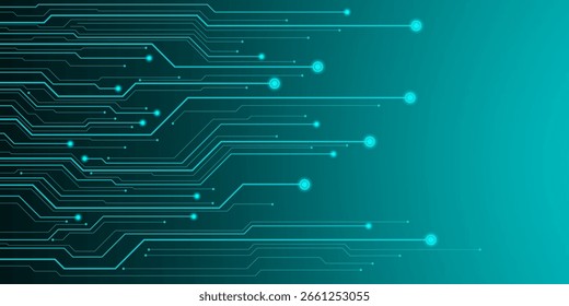 Futuristic technology green circuit board background design. Ideal for technology banners, digital marketing, and innovation themes.