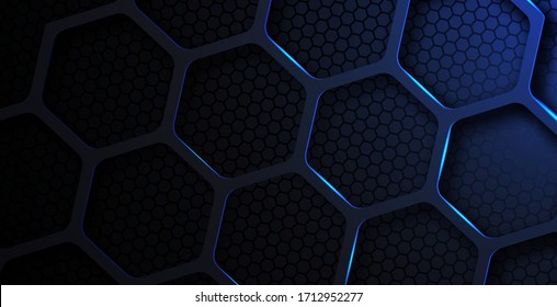 Futuristic technology hexagonal shape blue light abstract metallic background vector illustration 