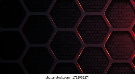 Futuristic technology hexagonal shape red light abstract metallic background vector illustration 