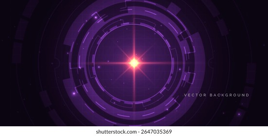 Tecnología futurista elemento de engranaje púrpura de alta tecnología sobre fondo púrpura oscuro. Ilustración vectorial