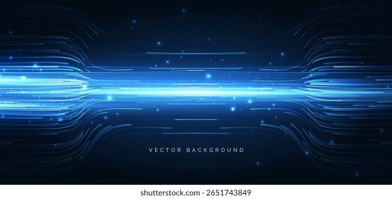 Tecnología futurista líneas Horizontales que brillan sobre fondo azul oscuro. Concepto de red de big data de alta velocidad de Internet. Ilustración vectorial