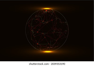  Futuristic Technology HUD Element .Blockchain technology background. Networked systems vector concept. shape of the earth in lines