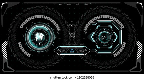 Futuristic Technology HUD Screen. Tactical View Sci-Fi VR Dislpay. HUD UI. Futuristic VR Head-up Display Design. Futuristic Vector HUD Interface Screen Design.