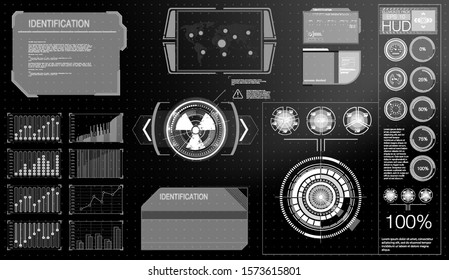 Futuristic Technology HUD Screen. Tactical View Sci-Fi VR Dislpay. HUD UI. Futuristic VR Head-up Display Design. Vitrual Reality Technology Screen.