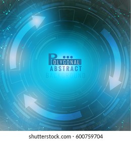 Futuristic technology HUD vector background  circle interface  with low poly connected dots element in green blue color
