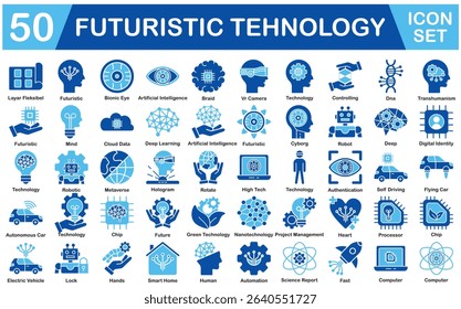 Futuristic Technology Icon Set With Layar Fleksibel, Futuristic, Bionic Eye, Artificial Intelligence, Braid, Vr Camera, Technology, Controlling, Dna, Transhumanism, Mind, Cloud Data, Deep Learning
