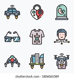 Iconos de tecnología futurista establecen color con fondo blanco - vector