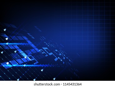 Futuristic technology illustration, Blue digits with light grid and circle interface