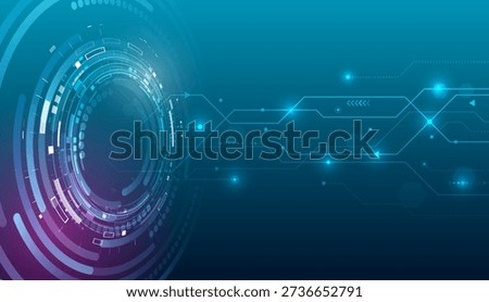 Futuristic technology interface with circular HUD elements and glowing digital lines, representing data processing, innovation, networking, and advanced computing systems.