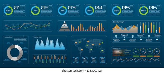 Futuristic Technology Interface for Presentation. Management Data Screen with Colored Charts and Diagrams - Illustration Vector