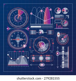 Futuristic technology Interface vector elements. A set of different parts of modern computer interface. Artificial intelligence.