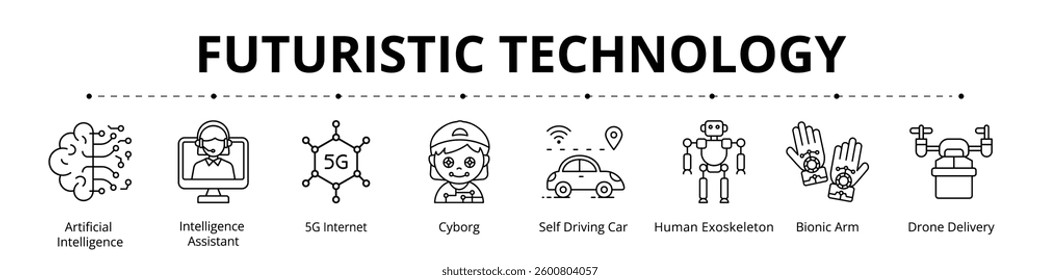 Futuristic Technology Line Banner Web Icon Set Vector Illustration