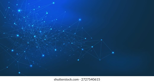 Futuristic technology network connection with points and lines on dark blue background. Big data visualization. Design for digital innovation and science. Vector illustration