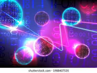 Futuristic technology number and sphere background. Neon light and laser. Vector illustrator