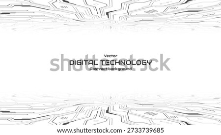 Futuristic technology perspective line circuit bg. Circuit lines and electronic elements. Interface horizon futuristic background. Artificial intelligence cybernetic circuit. Vector illustration.