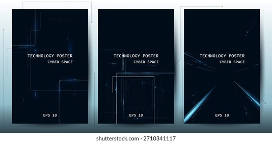 Conjunto de póster de Tecnología futurista con fondos abstractos del espacio cibernético