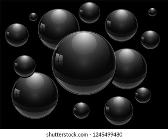 Futuristic technology space style. Abstract particles background with sphere shapes. Sphere with glares and highlights. Vector illustration with transparencies, gradient and effects.
