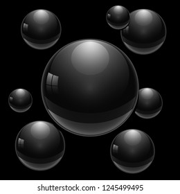 Futuristic technology space style. Abstract particles background with sphere shapes. Sphere with glares and highlights. Vector illustration with transparencies, gradient and effects.