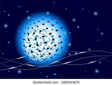 Futuristic technology style. Abstract digital blue screen. Sphere with global digital connected circuit board lines and dot with light line on blue background for business presentations. vector illust