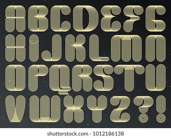 Futuristic technology vector font. Striped typeset letters. Typeface letter alphabet, abc typography effect illustration