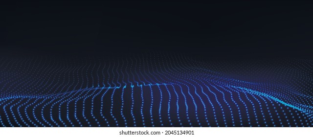 Futuristic technology wave. Digital cyberspace. Abstract wave with moving particles on a blue background. Big data analytics.