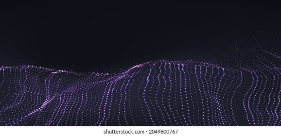 Futuristische Technologie Welle. Digitaler Cyberspace. Abstrakte Welle mit bewegten Teilchen auf schwarzem Hintergrund. Big Data Analytics.