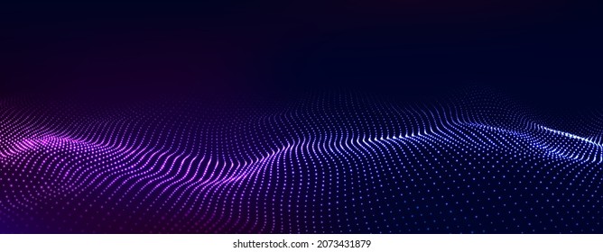 Futuristic technology wave. Digital cyberspace. Abstract wave with moving particles on a black background. Big data analytics.