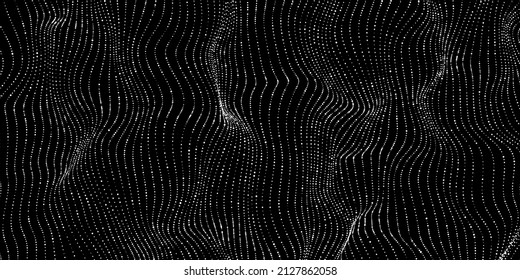 Futuristic technology wave. Digital cyberspace. Abstract wave with moving particles on a black background. Big data analytics.