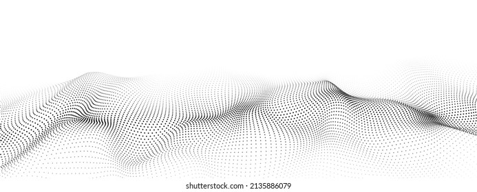 Futuristic technology wave. Digital cyberspace. Abstract vector wave with moving particles. Big data analytics.
