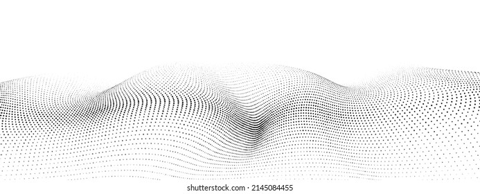 Futuristic technology wave. Digital cyberspace. Abstract vector wave with moving particles. Big data analytics.