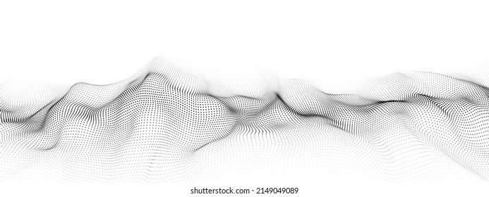 Futuristic technology wave. Digital cyberspace. Abstract vector wave with moving particles. Big data analytics.