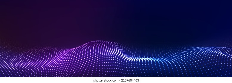 Futuristic technology wave. Digital cyberspace. Abstract wave with moving particles on a black background. Big data analytics.
