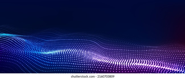 Futuristic technology wave. Digital cyberspace. Abstract wave with moving particles on a black background. Big data analytics.