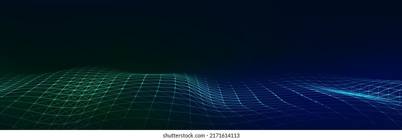 Futuristic technology wave. Digital cyberspace. Abstract wave with moving particles on a black background. Big data analytics.