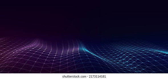 Futuristic technology wave. Digital cyberspace. Abstract wave with moving particles on a black background. Big data analytics.