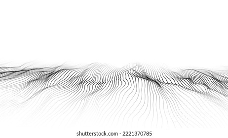 Futuristic technology wave. Digital cyberspace. Abstract vector wave with moving particles. Big data analytics.