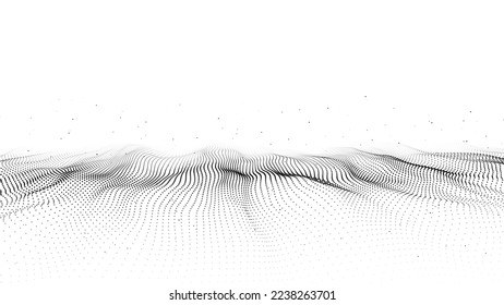 Futuristic technology wave. Digital cyberspace. Abstract vector wave with moving particles. Big data analytics.