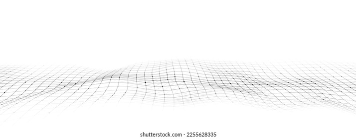 Futuristic technology wave. Digital cyberspace. Abstract vector wave with moving particles and lines. Big data analytics.