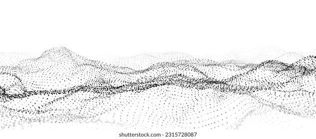 Ola de tecnología futurista. Ciberespacio digital. Ola vectorial abstracta con partículas en movimiento. Análisis de grandes datos.