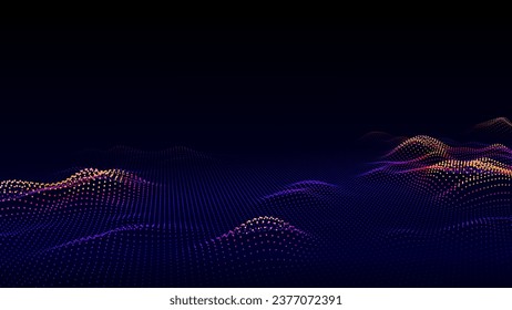 Futuristic technology wave. Digital cyberspace. Abstract wave with moving particles on a black background. Big data analytics.