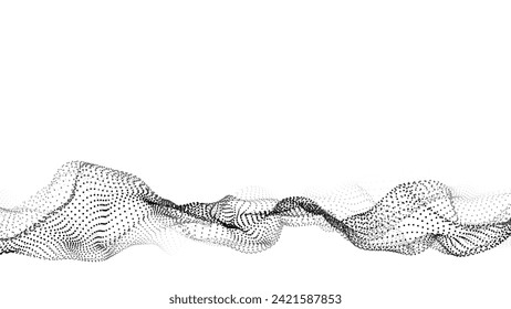 Futuristic technology wave. Digital cyberspace. Abstract vector wave with moving particles. Big data analytics.