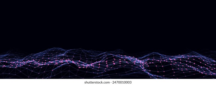 Futuristic technology wave. Digital cyberspace. Abstract wave with moving particles on a colors background. Big data analytics.