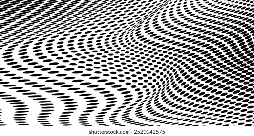 Onda de tecnologia futurista. Ciberespaço digital. Onda vetorial abstrata com partículas em movimento. Análise de Big Data