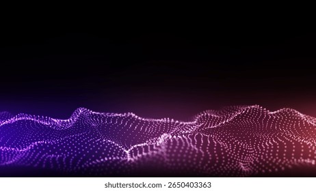 Onda de tecnologia futurista. Ciberespaço digital. Onda abstrata com partículas em movimento sobre um fundo preto. Análise de Big Data.