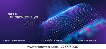 Futuristic technology wave showing high speed network transformation innovation. Digital data transfer concept with bright sparkling dot curves. Vector illustration.