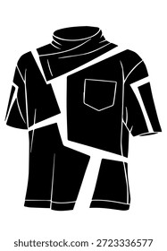 Ilustração vetorial de silhueta estilo techwear futurista com painéis assimétricos e colarinho alto para design de vestuário de moda urbana de vanguarda