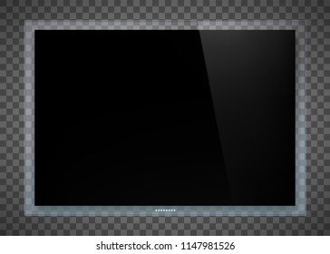 Futuristic television set device with a transparent glass screen. Technology tv on transparent background. Stock vector illustration.