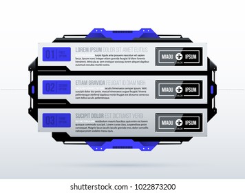 Futuristic template with three options in clean hi-tech/techno style on white background