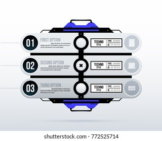 Futuristic template with three options in clean hi-tech/techno style on white background