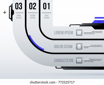 Futuristic template with three round stripes/options in clean hi-tech/techno style on white background